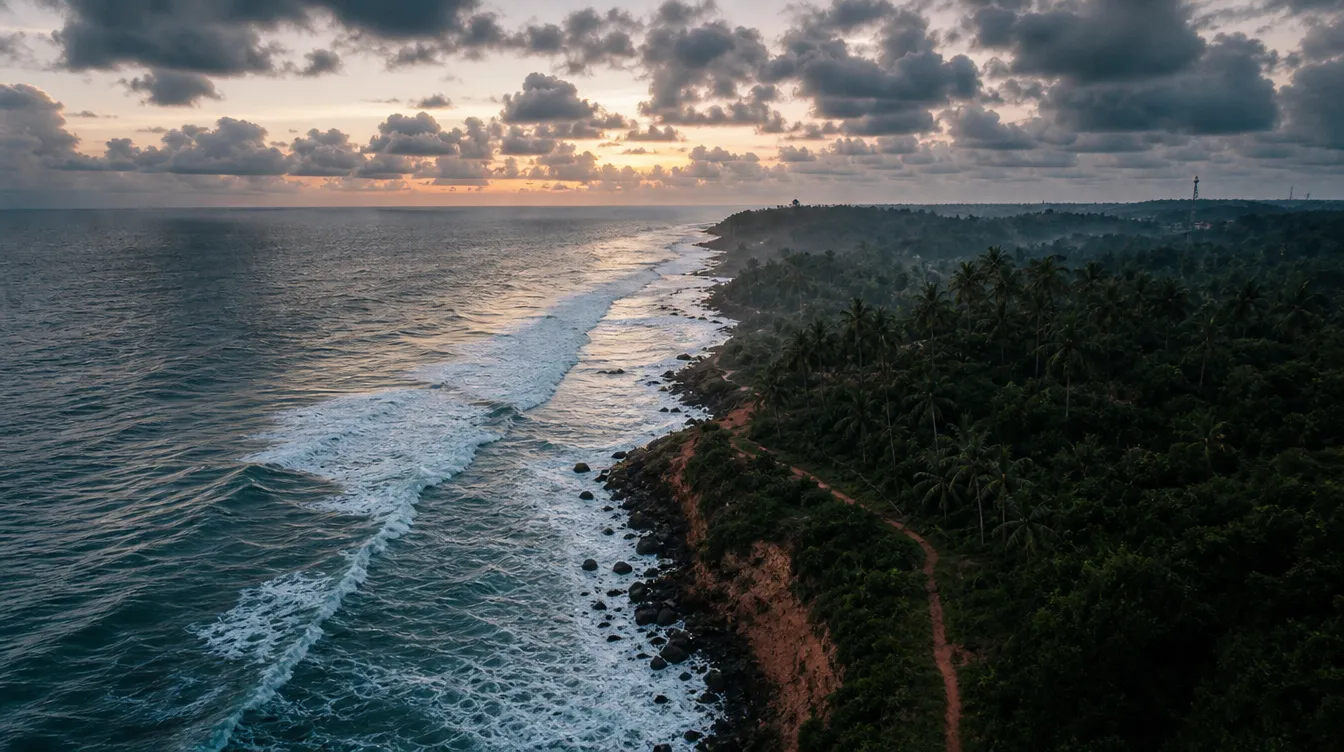 Aerial coastline at dusk — the photography path